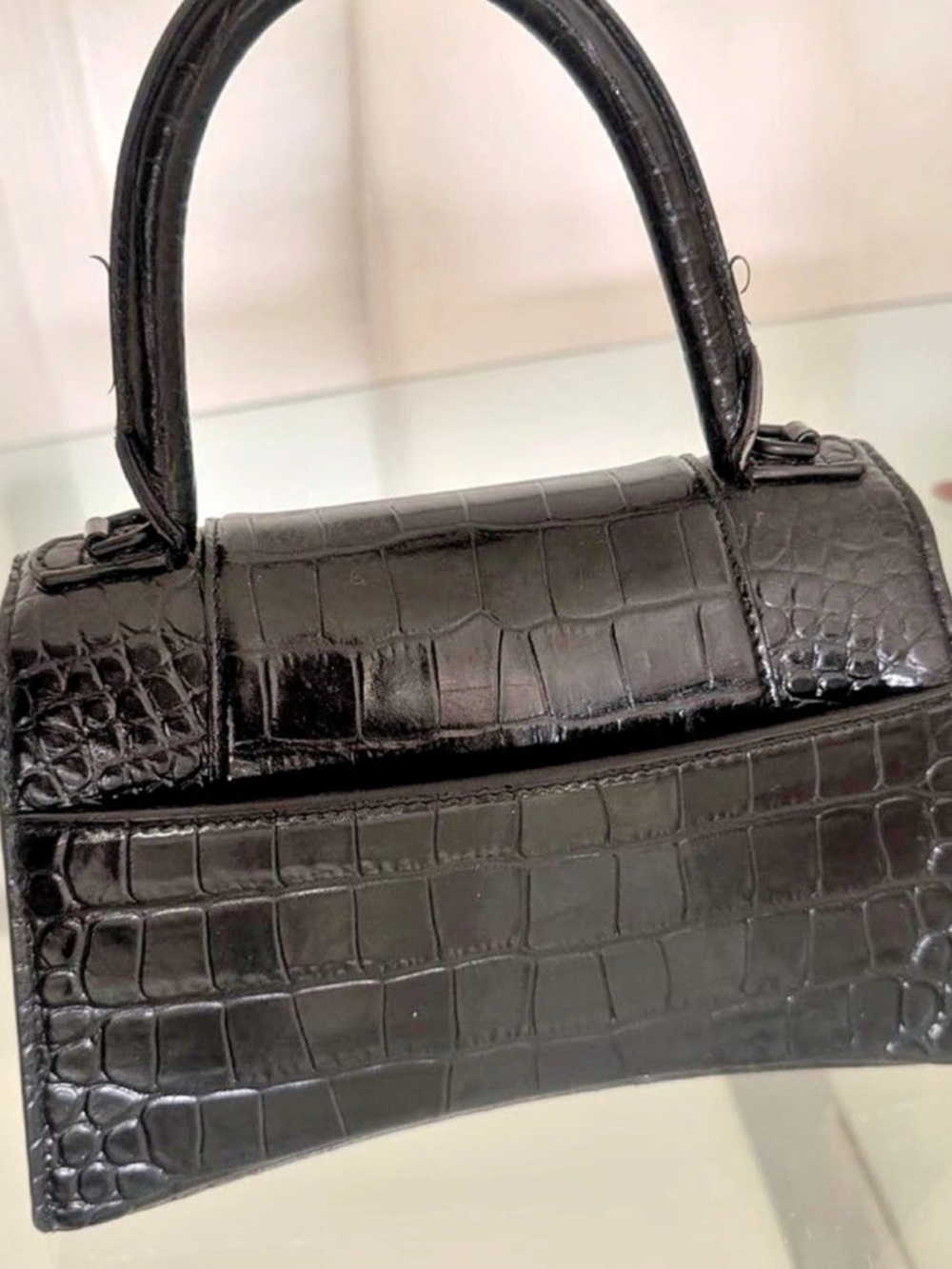 Balenciaga Hourglass Small Top Handle Bag Black Crocodile-Embossed - Picture 3 of 5